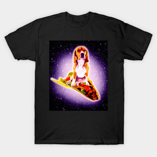 Outer Space Galaxy Dog Riding Taco T-Shirt by Random Galaxy